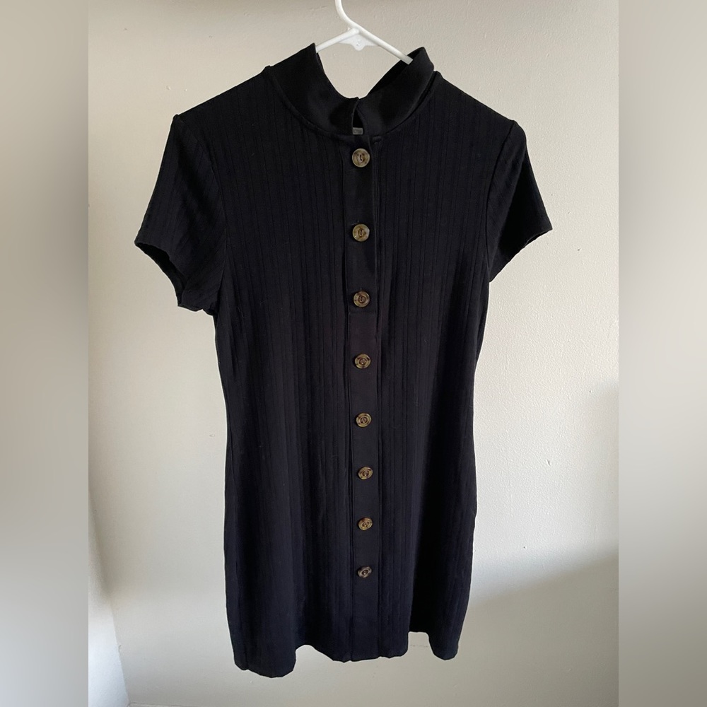Systemaction Ribbed Button Down Dress Black (Small)
